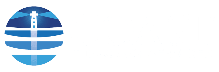 Coast Fiduciary Services logo with lighthouse and ocean waves.